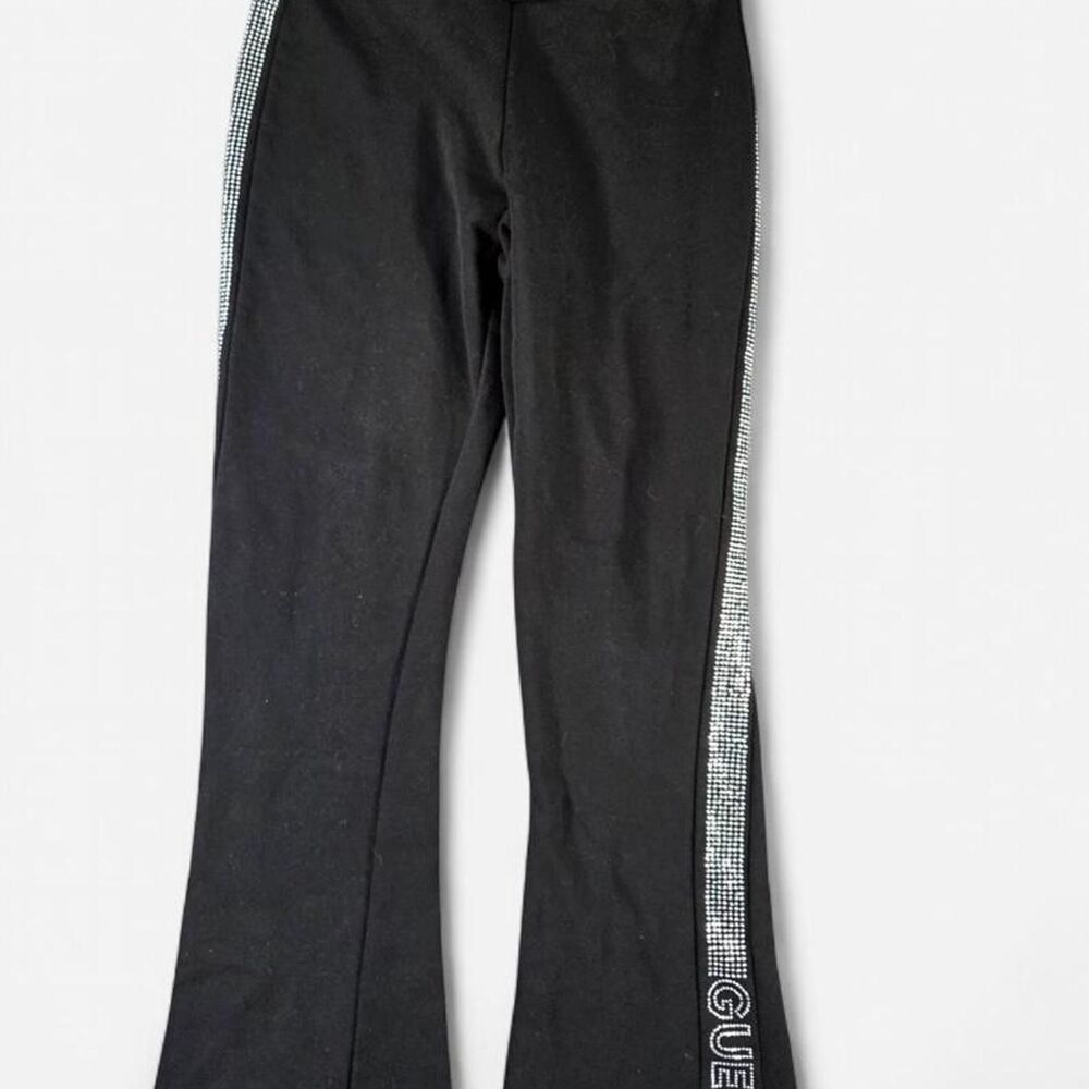 Guess Women's Black Relaxed Cotton Rhinestone Sides Pants Size L